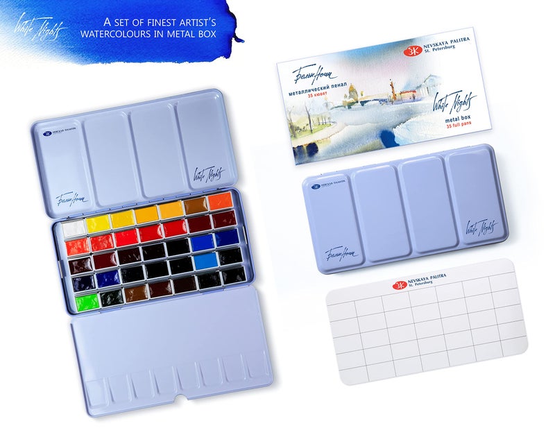 White Nights Extra Fine Watercolor Set 35 Full Pans (2.5ml), Artist-Grade, High-Pigment, Vibrant & Lightfast Colors in Durable Metal Case, Art Supplies by Nevskaya Palitra - Image 3